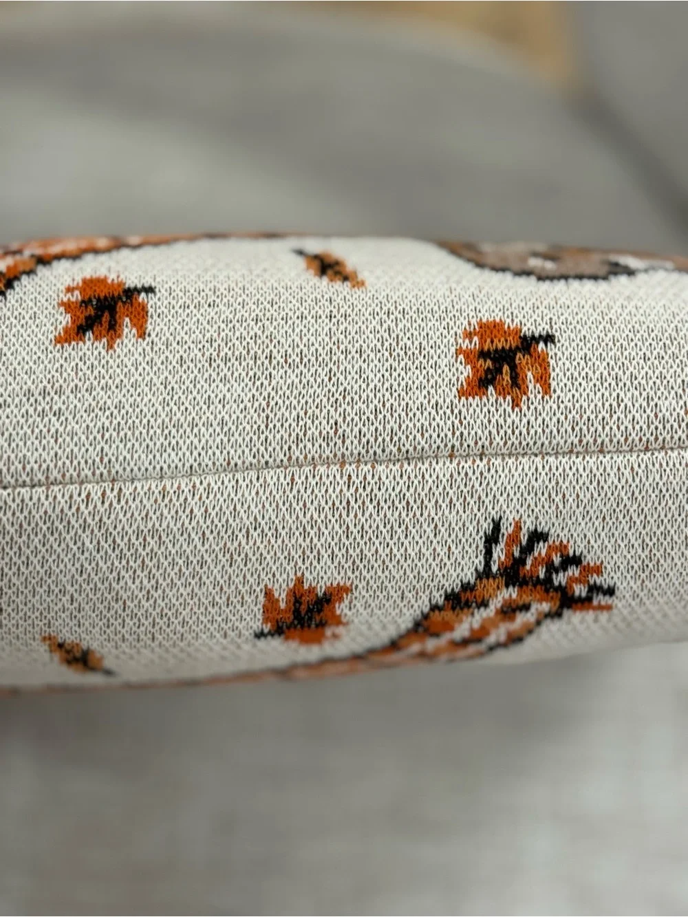 Decorative Brown Dog Knit Pillow double side with Orange Accents -